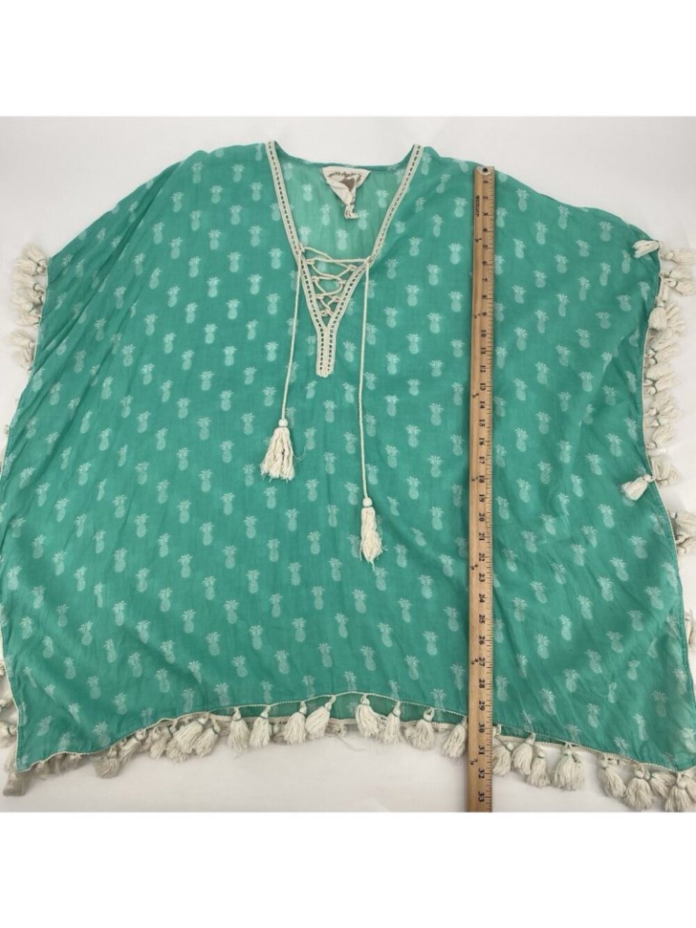 Z&L Europe Tassel Kaftan Swim Cover Up Pineapple Print BOHO Beach Size S/M - Picture 10 of 13